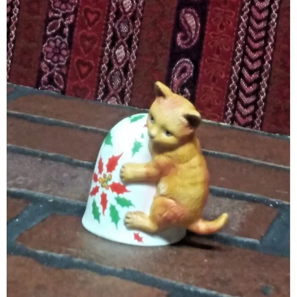 Vintage 1987 Irene Spencer Roman Inc Cat with Bell Christmas Ornament Vintage